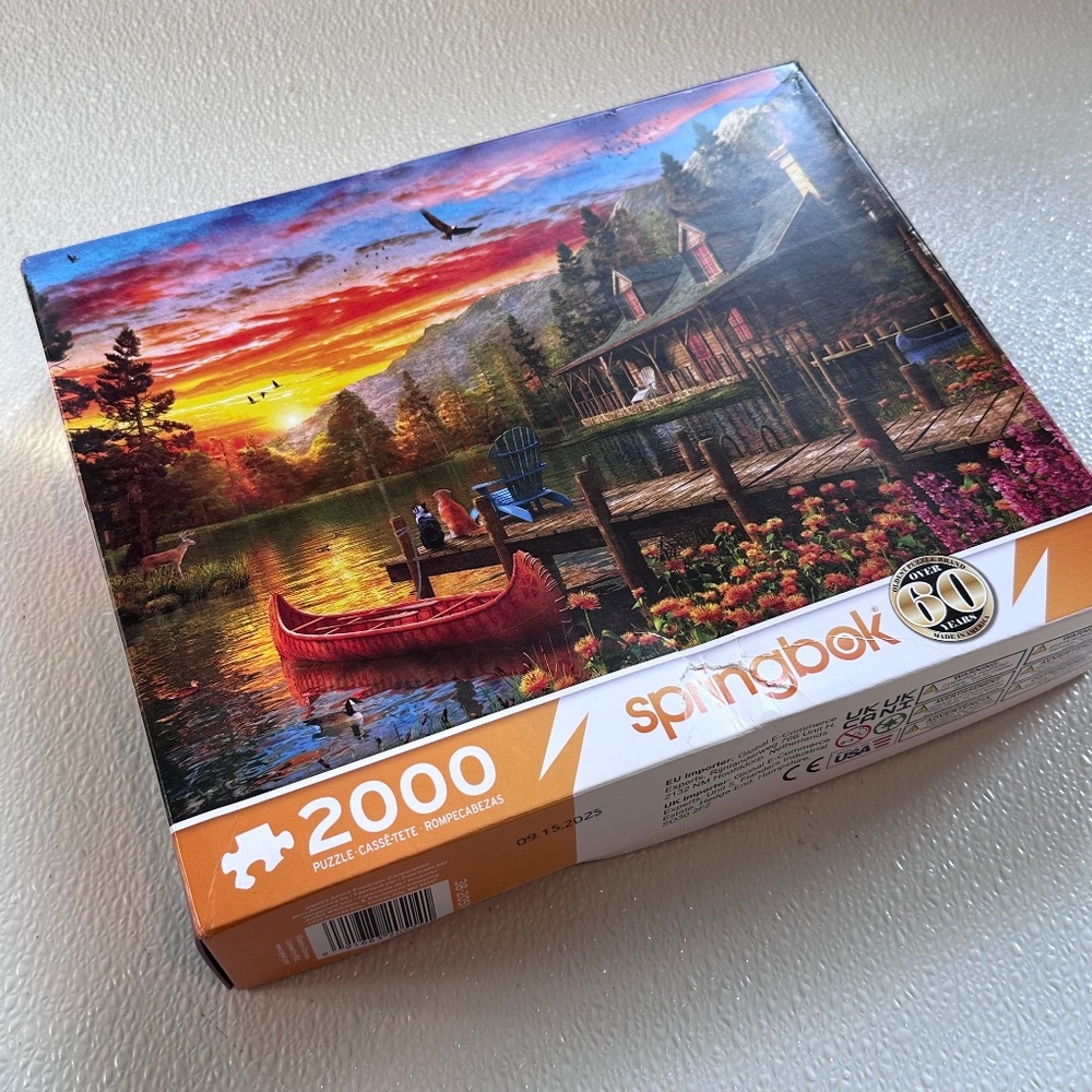 2000 Piece Puzzle By Springbok Titled: Cabin Evening Sunset Complete
